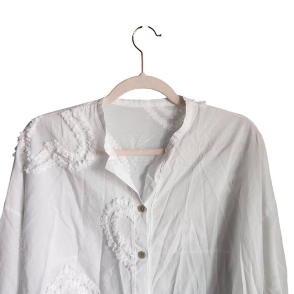 Royal Belle Shirt White Large Button Front Heart Oversized Lightweight Blouse To - Picture 2 of 9